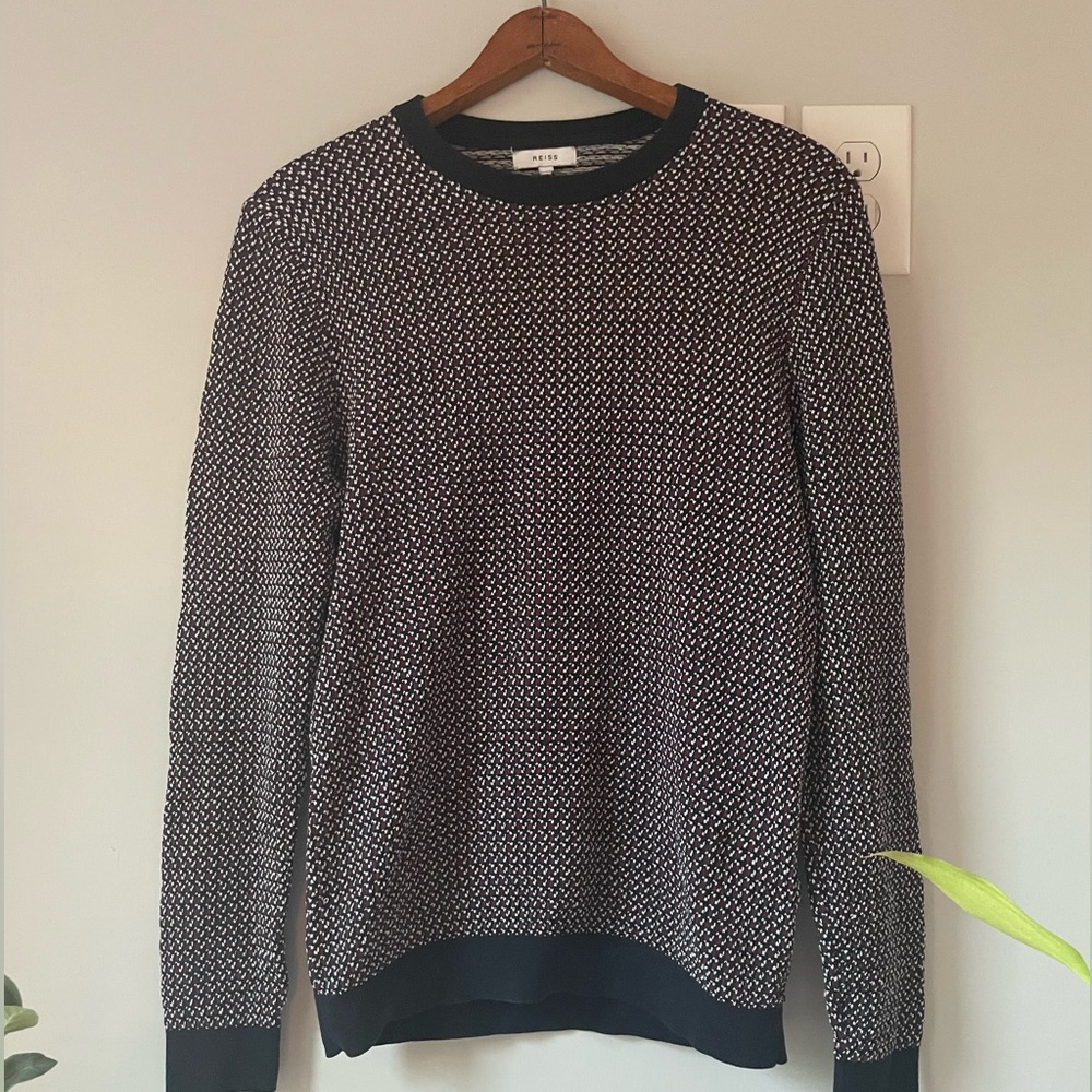 Reiss Luxton Men's Multicolor Dogtooth Crewneck Long Sleeve Sweater (S)